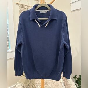 Talbots Navy Polo Mens Sweater L 100% Cotton Long Sleeve Collared, Women’s XL